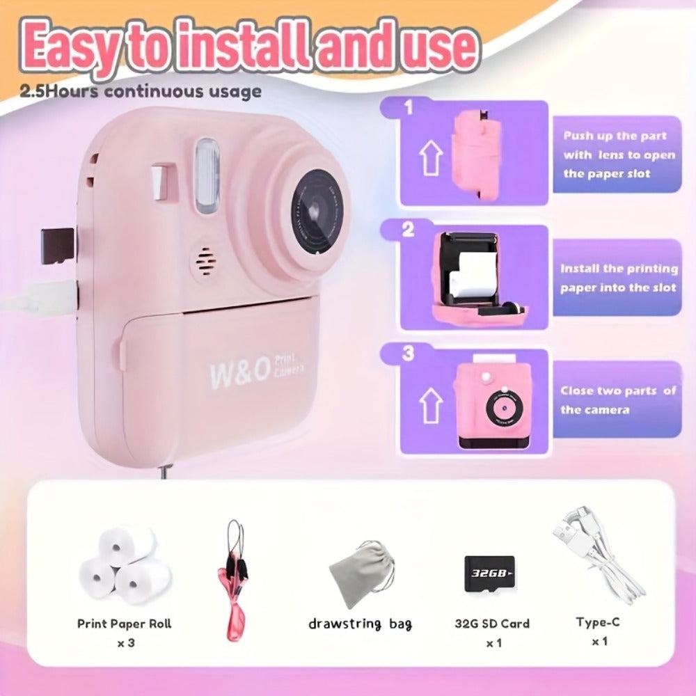 Kids Instant Print Camera with MP3 Player, Games, 10x Zoom and 2.4-Inch Screen