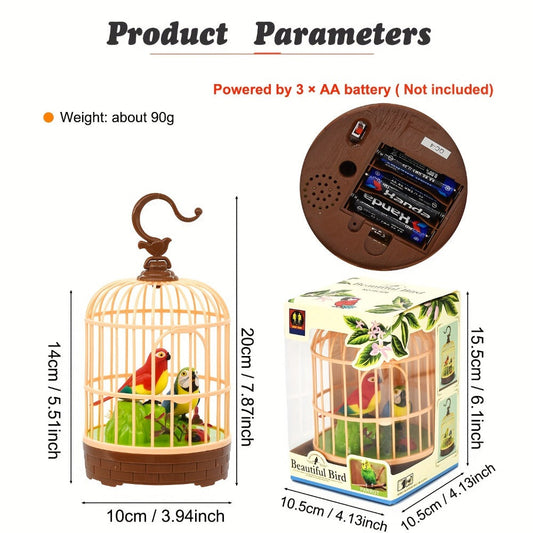 Voice-Activated Birdcage Toy with Chirping Parrot and Fluttering Wings