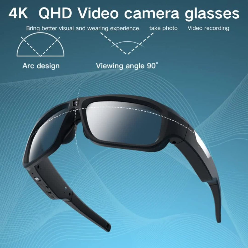 4K Camera Glasses UHD Sports Action Cam - 2-Hour Recording, Body Camera Wearable, Bike Running Cycling Recorder, Meeting Minutes, 3840x2160P 30fps, Optional 64GB, Models A31 A33 S36