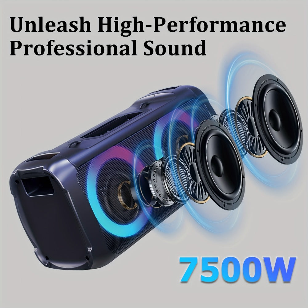 Large Outdoor Party Speaker with Dual 6.5" Subwoofer & LED Lights, Loud Portable Bluetooth Speaker with Shoulder Strap, Phone Tray, Mic Input, TWS Pairing, TF/USB/AUX, 5H Battery for Camping Beach Garage Parties