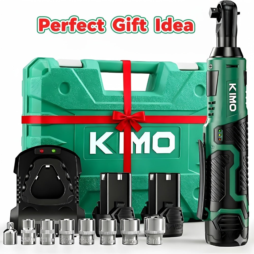 Cordless Ratchet Wrench 3/8 Inch 12V – KIMO 40ft-lb Torque Power Ratchet Set with 2.0Ah Battery, Fast Charger & 8 Sockets