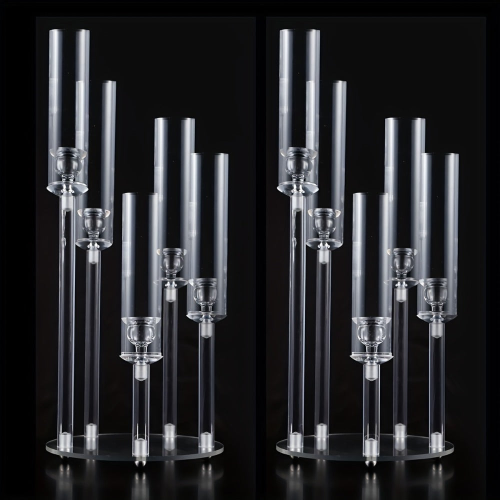 Acrylic Candelabra Candle Holder – Clear Crystal 5-Arm & 6-Arm Taper Candlestick Holders for Wedding Centerpiece, Dining Table, Party & Anniversary Decor