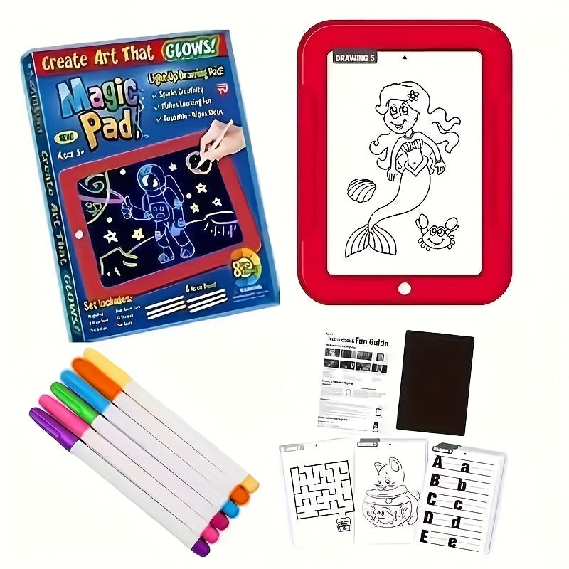 Light Up Drawing Board for Kids LED Doodle Art Set with Colorful Markers & 30 Cards Ages 3-8 – Battery-Powered Glow Writing Board | Birthday Christmas Travel Activity Gift for Boys & Girls