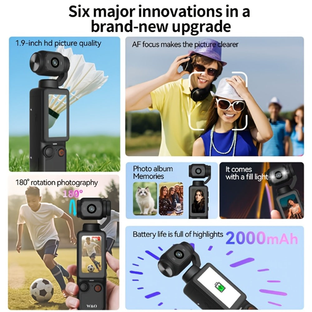 4K UHD Pocket Body Camera 32GB Card 2000mAh Battery 16X Zoom 180° Rotation 1.9-Inch Screen Mini Video Audio Cam for Outdoor Sport Bike Travel Personal Use Christmas Gift