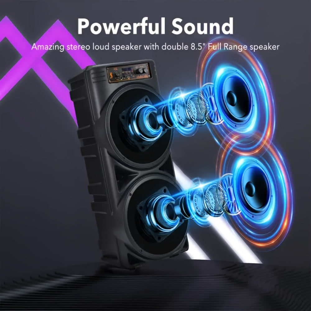 Dual 8.5" Subwoofer Party Speaker 6000W with RGB Lights | Portable Wireless Bluetooth 5.0, TWS Stereo Pairing, FM Radio, Built-in Mic, USB Rechargeable – Outdoor & Indoor Party Boombox