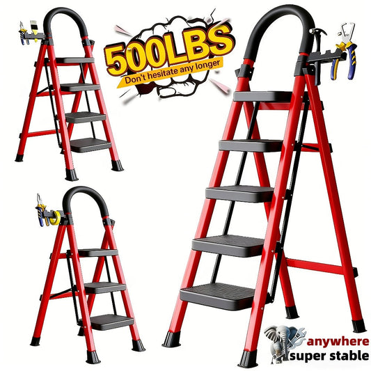 Folding Step Ladder, Steel with Handrails in Mini, Medium and Large Sizes