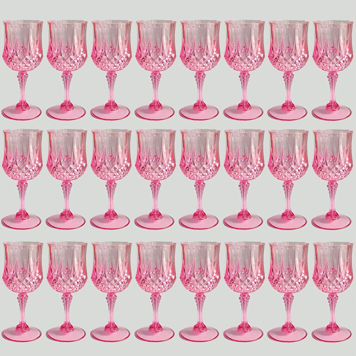 Plastic Wine Glasses 24 Pack – Colorful Shatterproof Goblets for Parties, Weddings & Events – Reusable Vintage-Style Stemmed Cups – Lightweight Bulk Drinkware in Pink, Gold, Blue, Rose Gold & Green