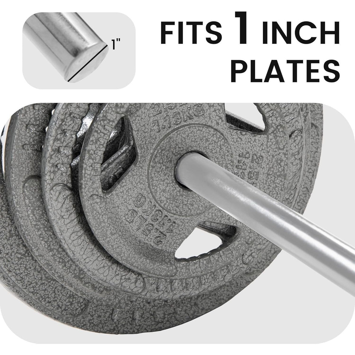 Standard Barbell 5FT – Solid Steel 1-Inch Bar, 300 LB Capacity, Chrome & Black Finish, Multi-Grip Knurling for Home Gym Strength Training