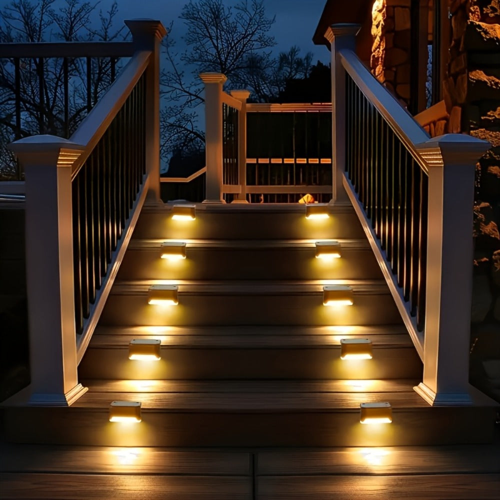 Solar Deck Lights Outdoor Waterproof Auto On Off – Warm White LED Step Stair Fence Lights 800mAh 12-Hour Runtime for Patio Balcony Yard Driveway Garden Black White Brown 8 16 32 Pack