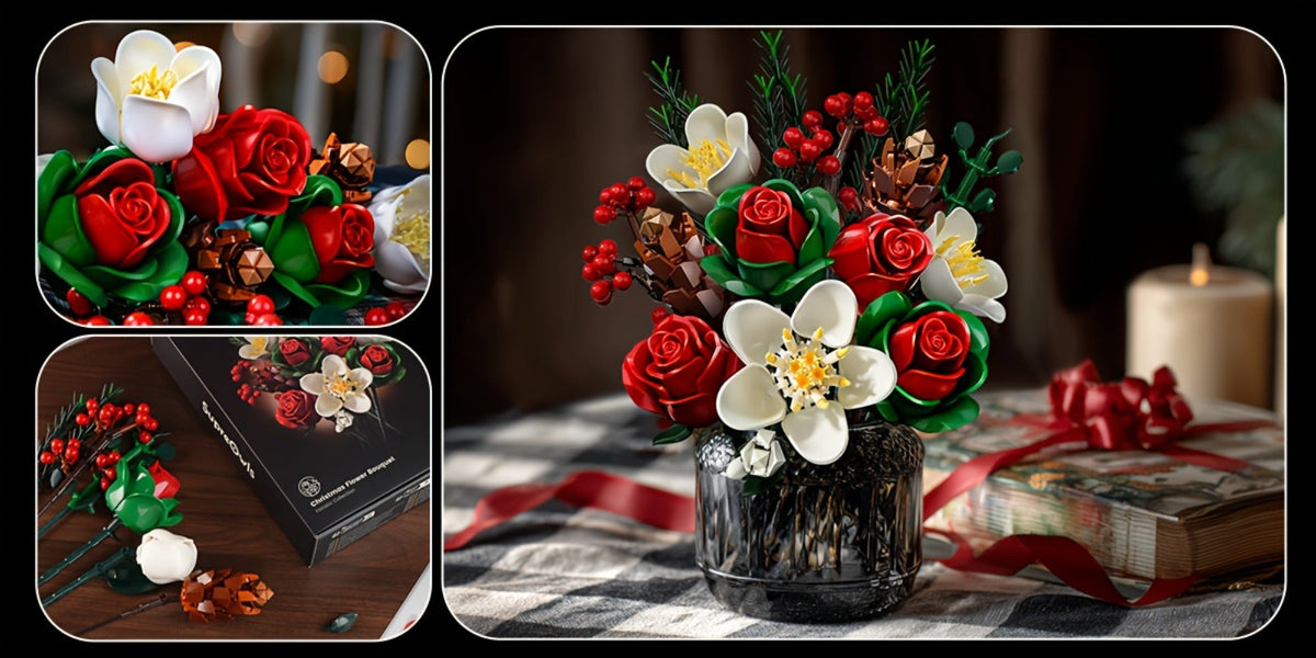 Flower Bouquet Building Kit, Rose & Lily DIY Brick Display Set