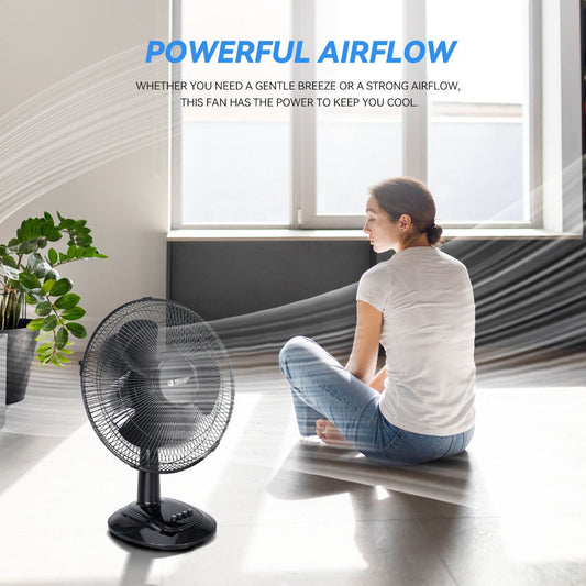 Oscillating Table Fan, 12-Inch with 3 Speeds, Adjustable Tilt and Metal Grille