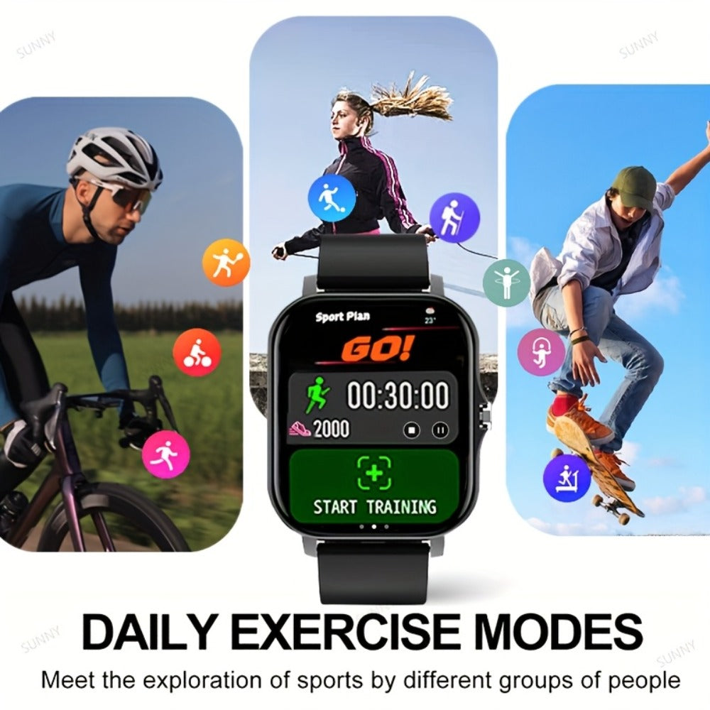 Smartwatch with Free Bonus Strap, 1.83" Full Touch Screen, Phone Answering & Message Notifications, Step & Calorie Pedometer, Multiple Exercise Modes, Weather Alerts, Heart Rate Monitor – Men & Women Android & iPhone