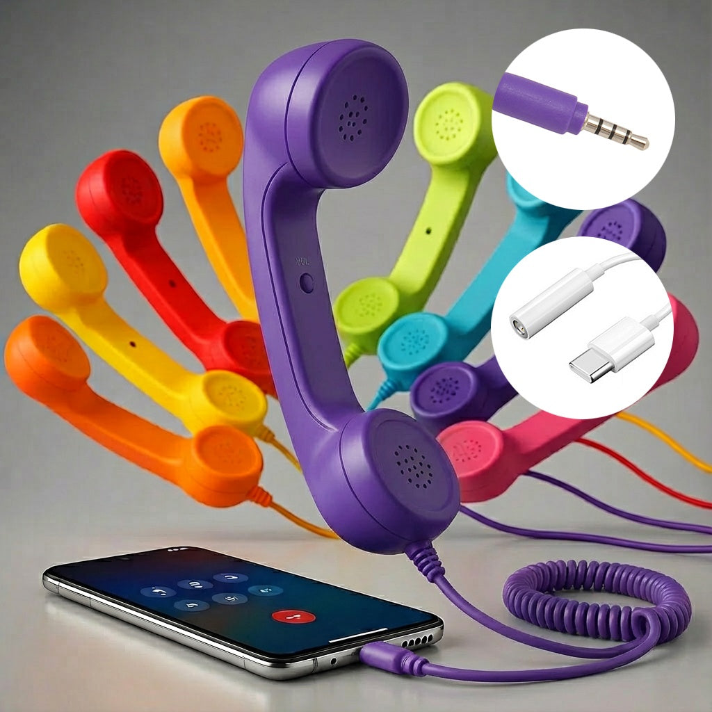 Retro Phone Handset for Smartphone Tablet & Computer – Hands-Free Calling, Volume Control, Clear Sound, 3.5mm & Type-C Compatible, iPhone Android, Multiple Colors, Great Senior Gift