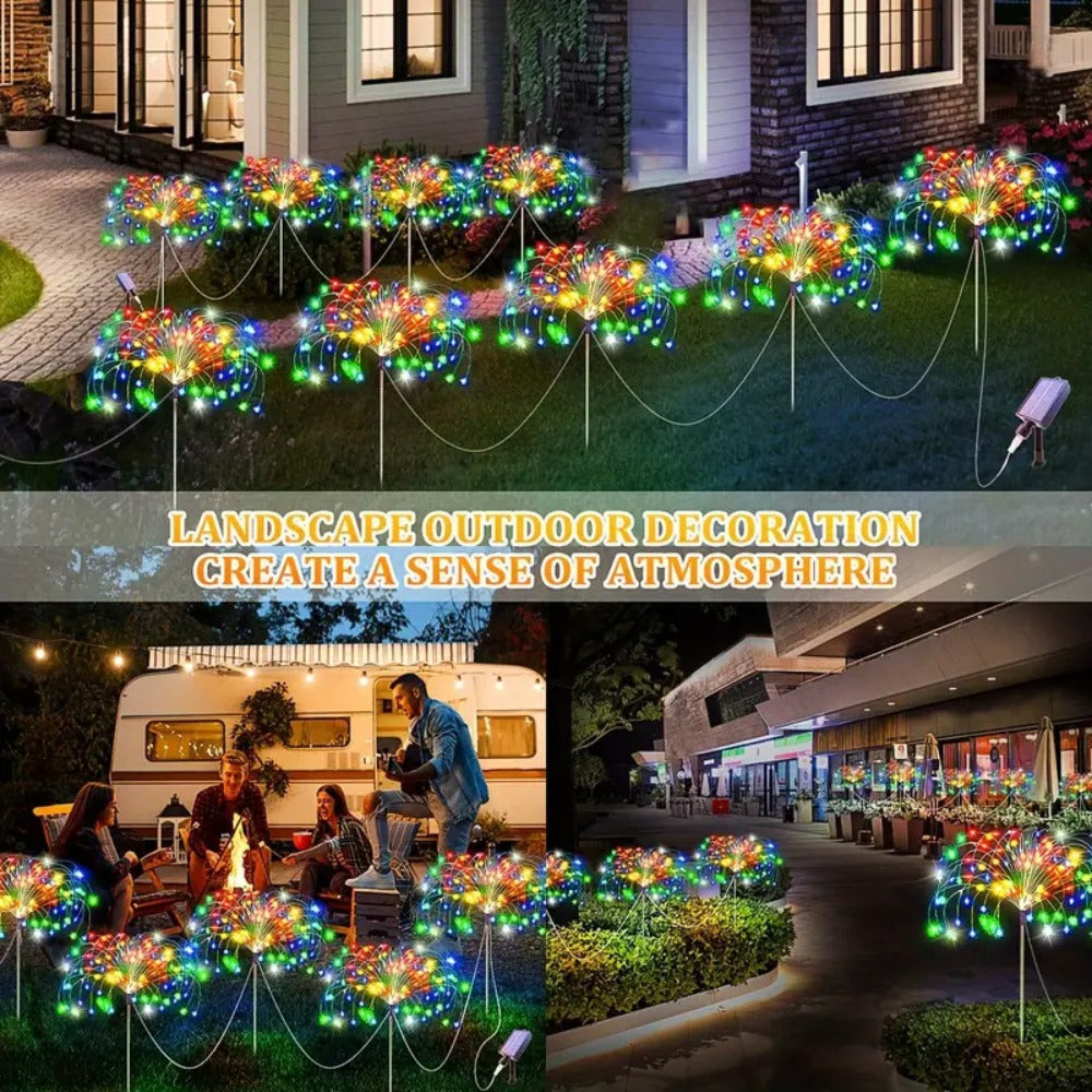 Solar LED Firework Garden Lights Outdoor 8 Modes – 320/680 LED Starburst Stake Light Warm White Colorful for Patio Walkway Camping Wedding Halloween Party Decoration – Single/4/6 Pack