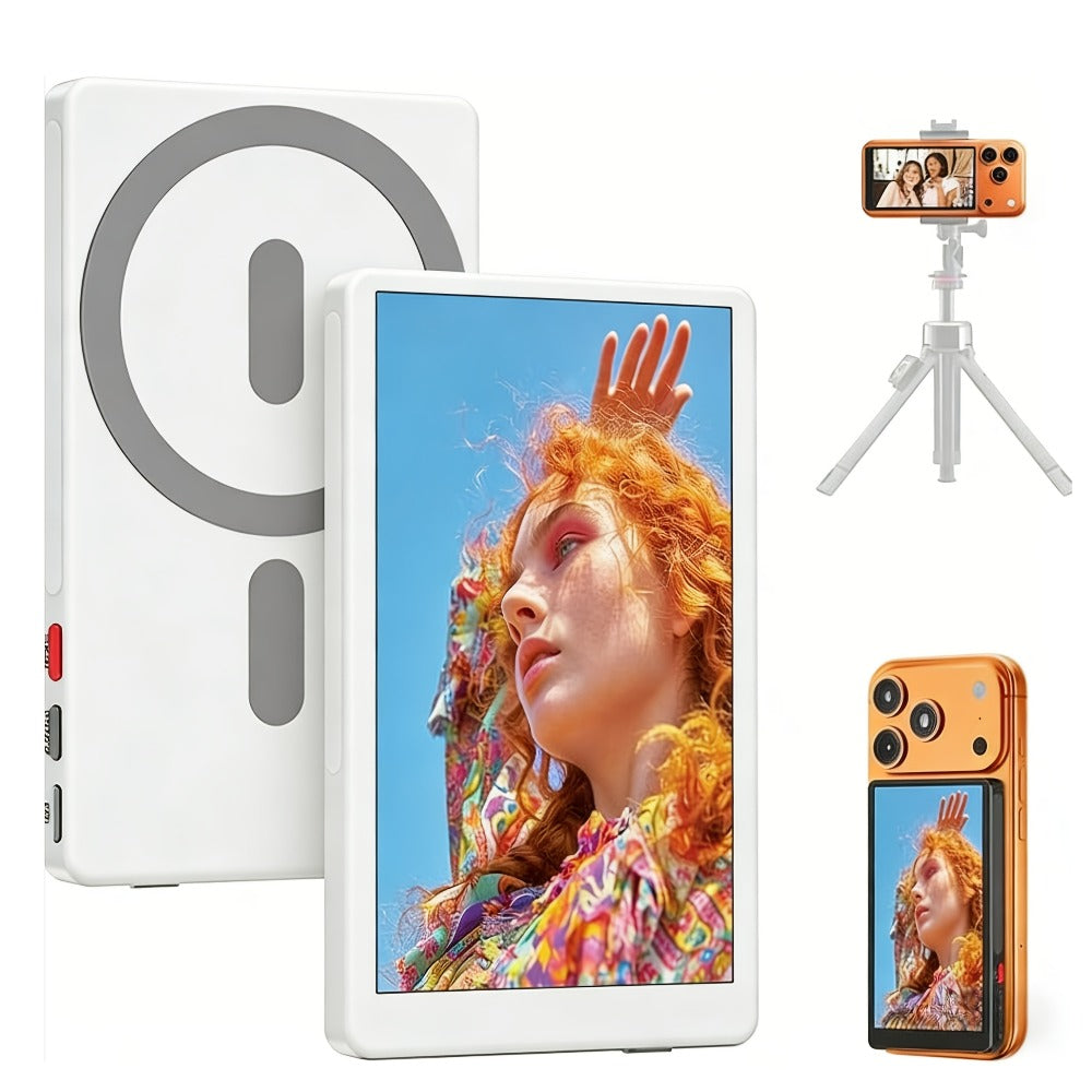 Wireless Selfie Monitor Screen for iPhone Android – 2500mAh Battery, Remote Control, 3-Level Brightness & Wide Screen Mode, Use Phone Rear Camera for Selfie Vlog No-Delay Live Streaming TikTok YouTube