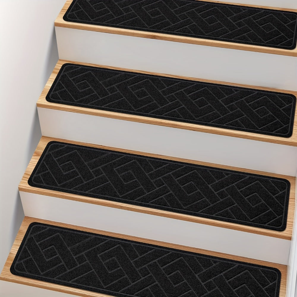 Non-Slip Stair Treads 15pcs 8"x30" Self-Adhesive Carpet Pads for Wooden Steps – Washable Polyester Indoor Stair Mats for Safety, Anti-Slip Step Covers in Multiple Colors
