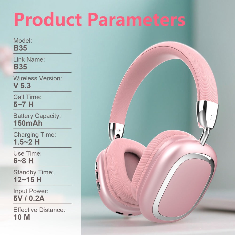 Noise Canceling Wireless Over-Ear Headphones Bluetooth 5.3 Metal 90° Rotating Earpads 6-8Hr Playtime for Music Gaming Commuting iOS Android Windows Compatible