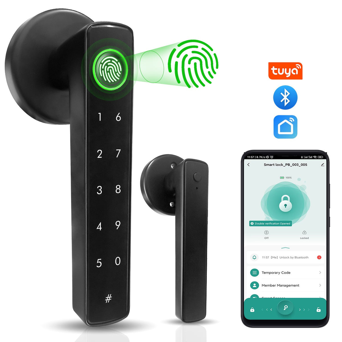 Aluminum Alloy Smart Door Handle Lock 4-in-1 with Fingerprint, Password, App & Key, Left & Right Hand Compatible, Heavy-Duty Keyless Entry Electronic Handle for Apartment Hotel Bedroom Interior Door