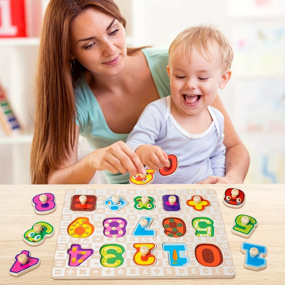 Wooden Toddler Puzzle Set with Storage Rack, Two Theme Options
