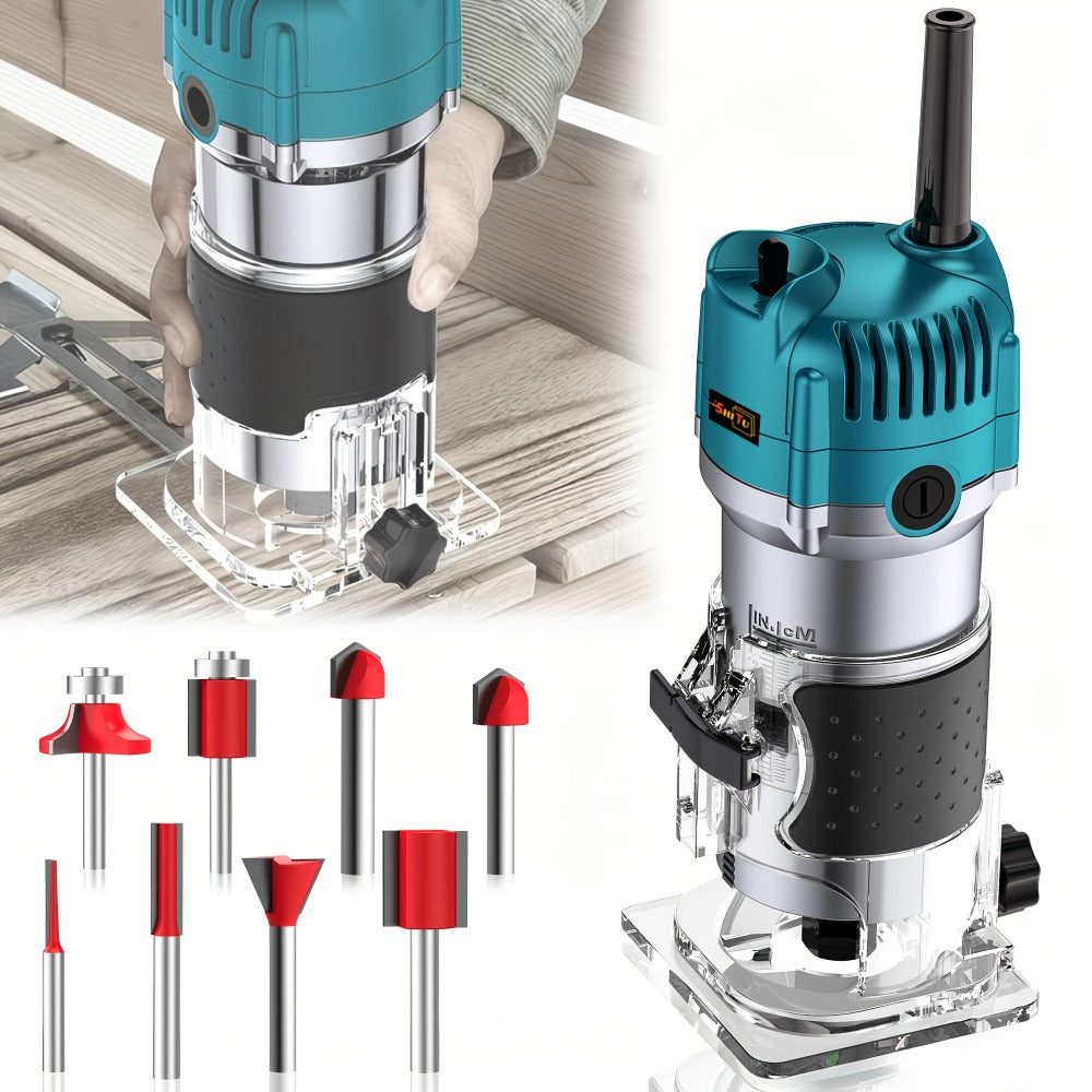 Wood Router Carving Machine Electric Trimmer – Wood Slotting, Drilling & Engraving Tool with Optional 15pc Milling Cutter Set, for Woodworking, Furniture Making & DIY Crafts