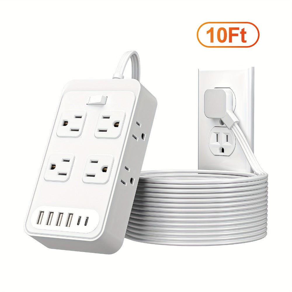One-Touch Switch Desk Charging Station 14-in-1, 8 Widely Distributed AC Outlets & 6 USB Ports (4 USB-A + 2 USB-C), Surge Protection, Compact Portable Power Strip for Home Office Desktop – Safe & Organized