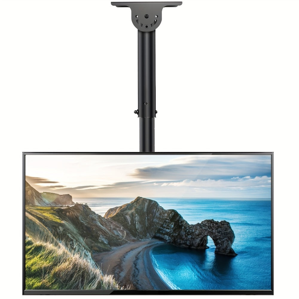 360° Swivel Ceiling TV Mount Height Adjustable 26-65 Inch 110 lbs – Full Motion Rotating Pole Bracket, Tilt ±15°, VESA 400x400mm, Fits Level & Sloped Ceilings, for Home Restaurant Gym, Black