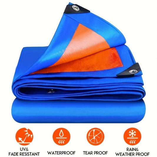 Heavy Duty Waterproof Tarp - UV-Resistant Blue & Orange PE with Grommets and Rope