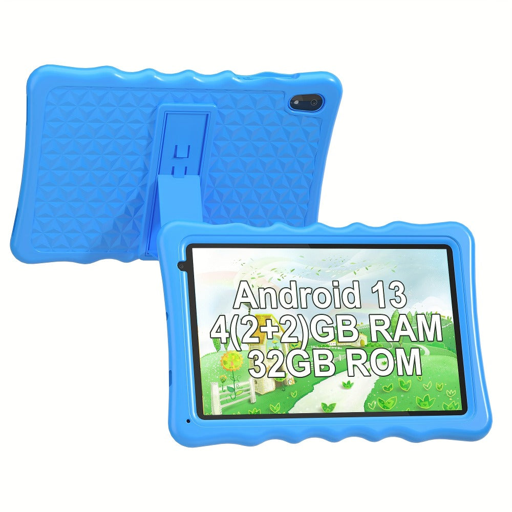Kids Tablet 10.1 Inch Android 13 with 4GB RAM 32GB, 6000mAh Battery, Dual Camera, WiFi, Bluetooth, Parental Controls & Shockproof Case – Learning Tablet Gift for Boys & Girls, Blue / Pink