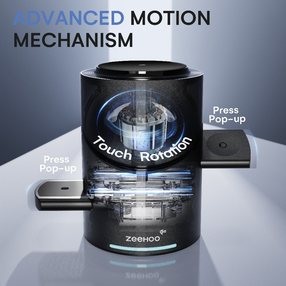 Qi2 3-in-1 Wireless Charging Station 15W ZEEHOO CylinTrick-R Cylindrical Rotating Magnetic Stand Hidden Pop-Up Charger Touch Activated for iPhone 17 16 15 14 13 12 Pro Max, Apple Watch Ultra Series 10 9 8 7 SE, AirPods 4 3 2 Pro – White Black
