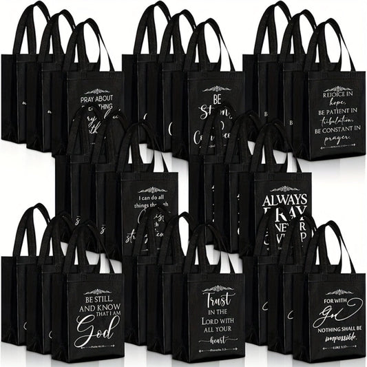 Christian Gift Bags with Bible Verse Prints and Handles, Black, 24 or 48 Pack