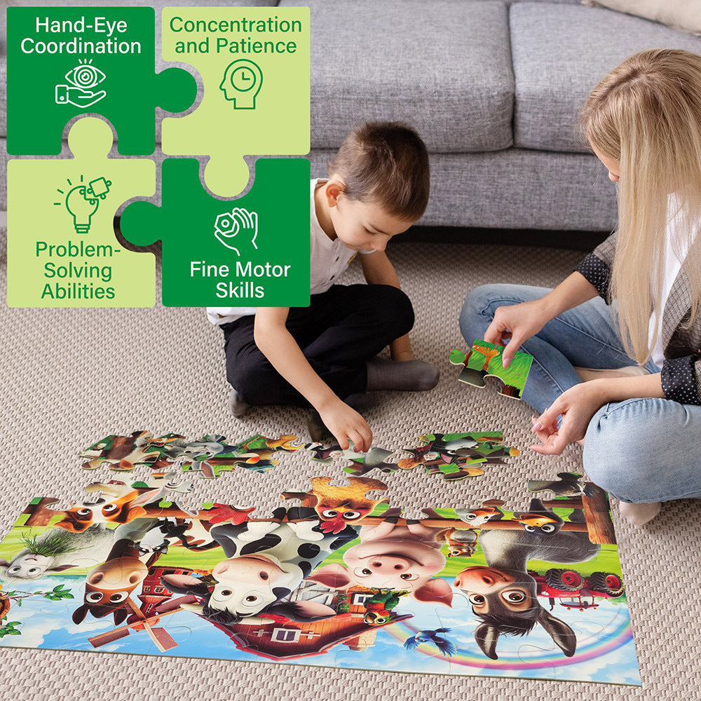 Large Floor Puzzle for Kids Ages 3+, Chunky Jigsaw in Mermaid or Farm Animals Design