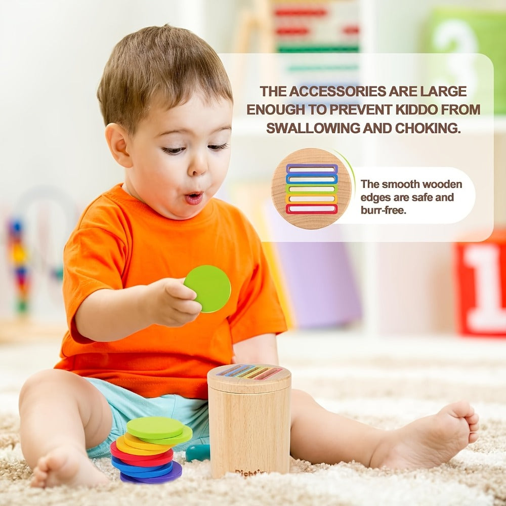 Wooden Color Sorting Coin Box Toy for Toddlers 1+ – Montessori Educational Sensory Learning Toy with 10 Colorful Blocks & Storage Bag, Fine Motor & Hand-Eye Coordination Toy, Christmas Gift for Boys & Girls