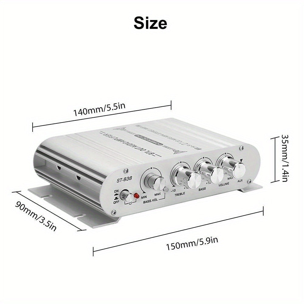 400W Car Audio Amplifier 2.1 Channel 12V Vehicle Sound System Stereo Bass Booster with Aluminum Alloy Housing, Easy Installation for Car Truck SUV Audio Upgrade — Silver
