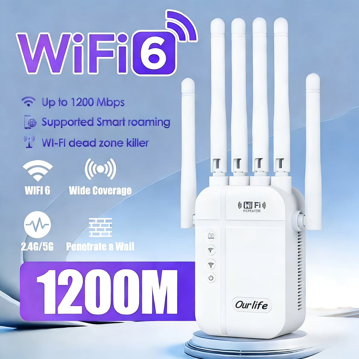 CP3600 WiFi Repeater Signal Booster 2.4GHz Wide Coverage, One-Button WPS Setup, Flexible Antenna Rotation, Adjustable Signal Strength, CISA Certified, Enhanced Stability for Home Office Apartment