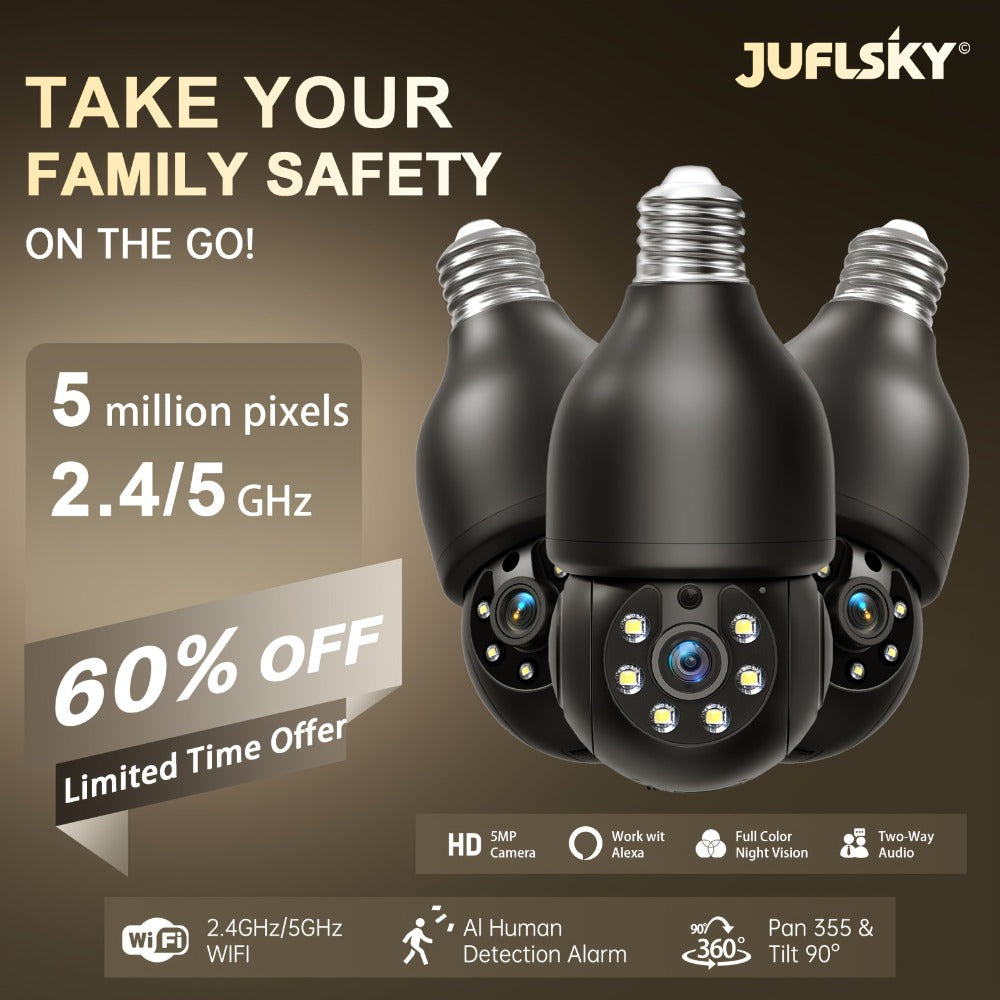 Smart Bulb Security Camera 5MP 360° Panoramic Pan-Tilt with Pet & Cat Dog Monitoring, Color Night Vision, Motion Detection Alarm, Two-Way Audio & Dual-Band WiFi 2.4G & 5G – Wireless Indoor Surveillance