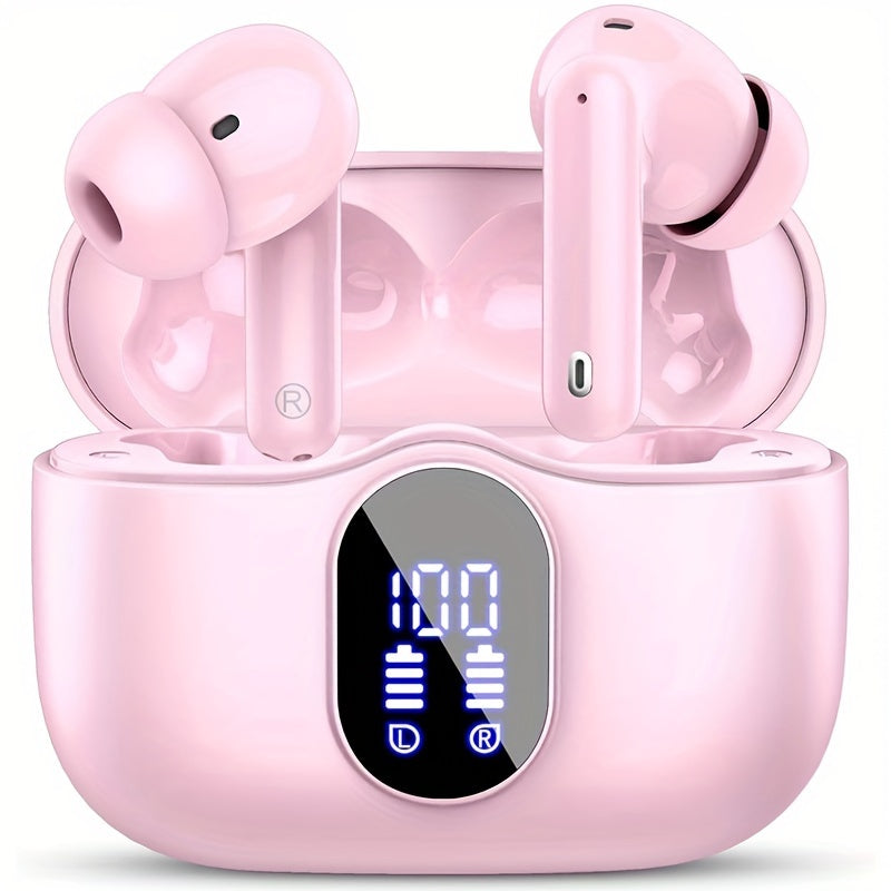 Bluetooth 5.3 Wireless Earbuds with Noise Cancelling Mic & LED Display, Deep Bass Stereo in-Ear Headphones, 36H Playback, Compatible with iPhone Android Laptop Tablet for Sports Gym Travel