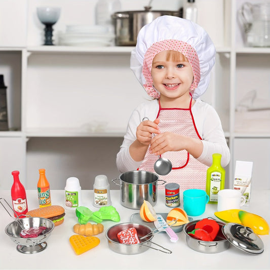 Kids Pretend Play Kitchen Set, 37-Piece Cooking and Chef Role-Play Toy