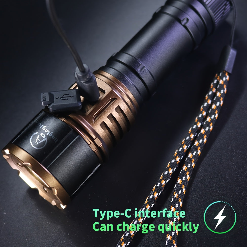 High Lumen Flashlight 4500LM, Aluminum Alloy LED Torch with Fresnel Lens Adjustable Beam, USB-C Rechargeable 21700 3000mAh Battery, Long Runtime, for Camping Fishing Night Riding Outdoor Survival