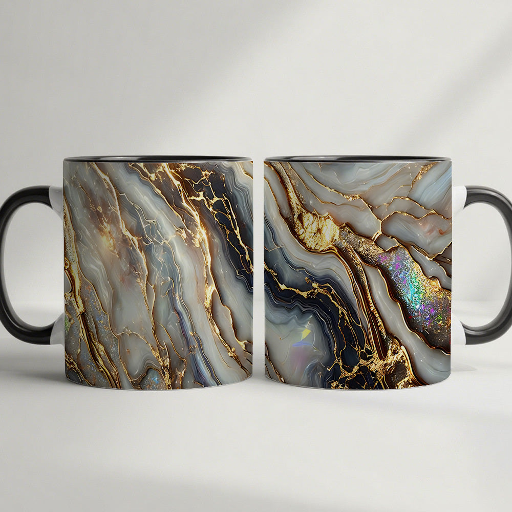 Agate Golden Vein Coffee Mug 11 Oz – Luxury Marble Pattern Ceramic Cup for Home & Office – Elegant Gift for Birthday, Mother's Day & Christmas – Black, White & Pink