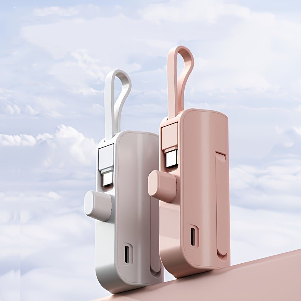 Capsule Mini Power Bank 5000mAh Dual Port Wireless Charging Phone Holder Fast Charge USB-C Cable Charge Two Phones at Once Pocket Portable Charger for Android Samsung iPhone