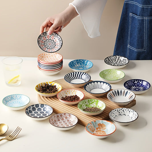 Ceramic Dipping Sauce Dish Set with Bohemian Patterns, 10 or 12 Pieces
