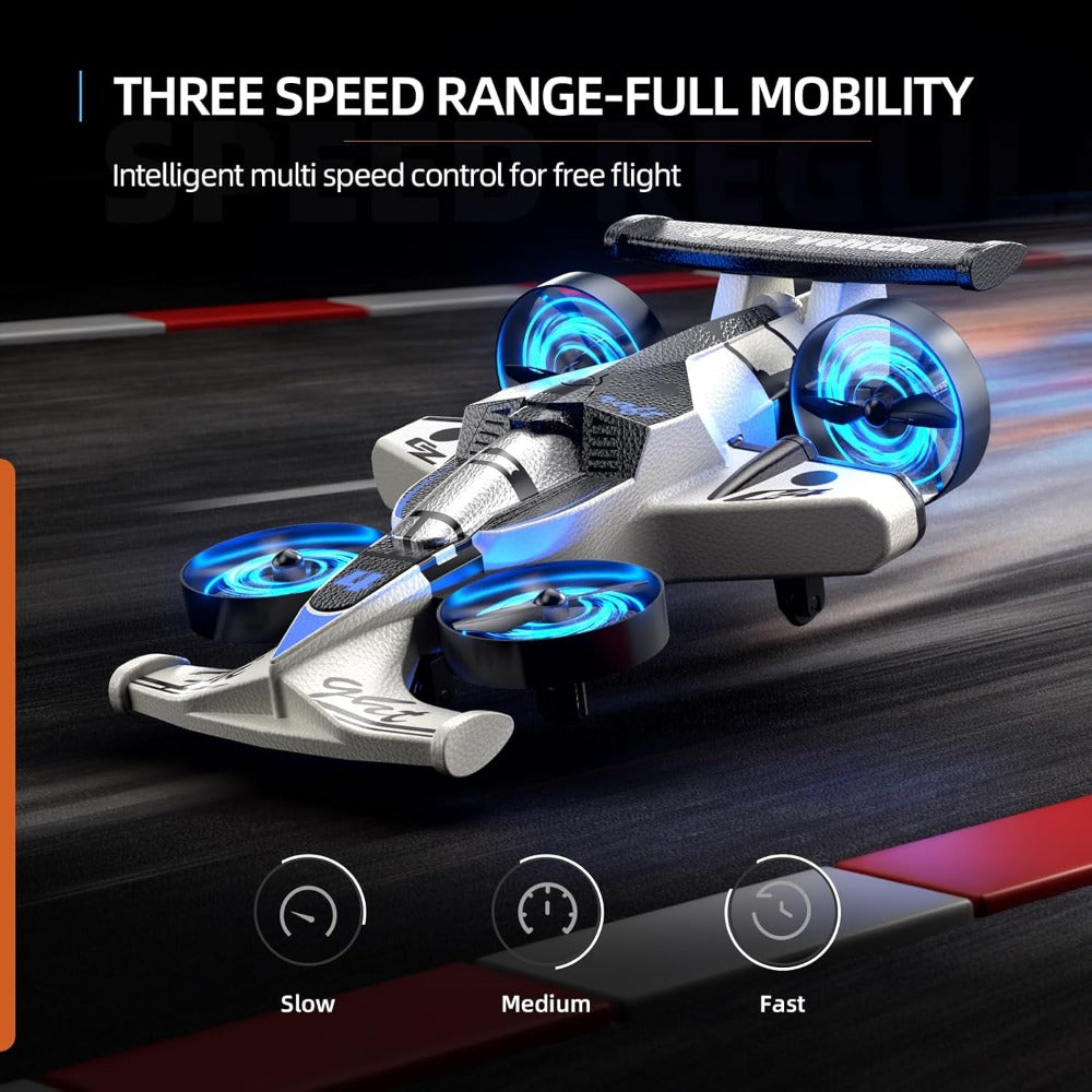 RC Flying Car Drone Combo for Kids – 2-in-1 Remote Control Racing Car & Quadcopter One-Key Takeoff 360° Aerial Flips Stable Hover Durable Foam Body Indoor Outdoor Gift for Boys Girls Age 6+ Red White Purple