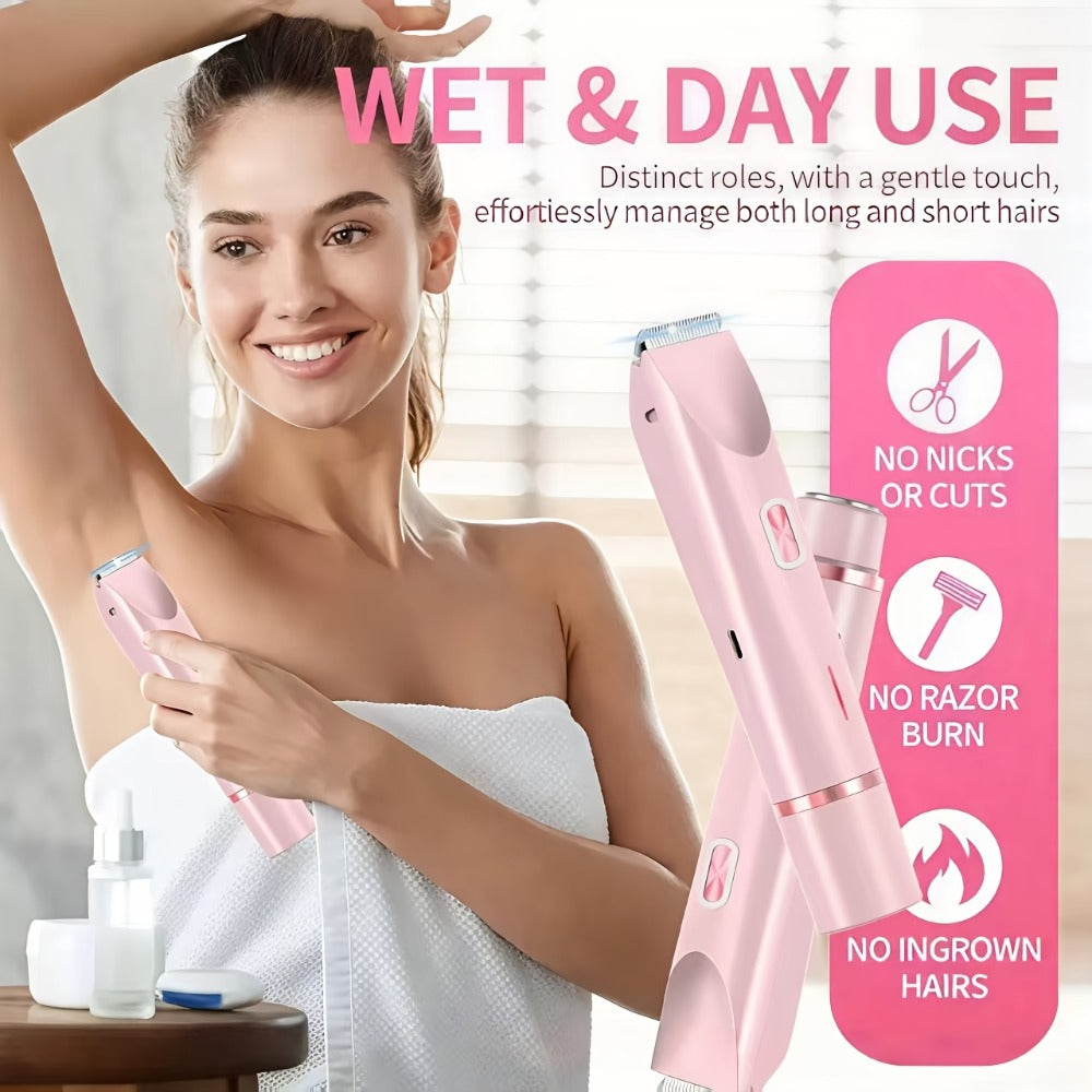 Women's Electric Body Shaver Painless Hair Removal — 2-in-1 Lady Razor for Face Nose Bikini Legs Underarms, Wet Dry Use, IPX6 Waterproof, USB Rechargeable, Portable Travel Shaver