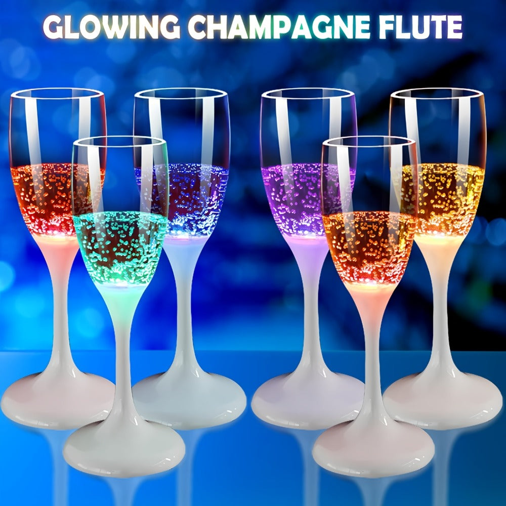 LED Light Up Champagne Flutes Set of 6 – Glow in the Dark Colored Plastic Wine Glasses for Birthday Halloween Christmas Wedding Party Favors Adults