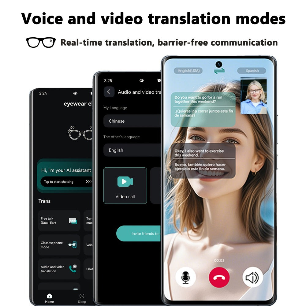 AI Smart Glasses with Real-Time Translation for 160+ Languages, ChatGPT Voice Assistant, HD Calls & Hi-Fi Music – Open-Ear Audio Glasses for Men & Women