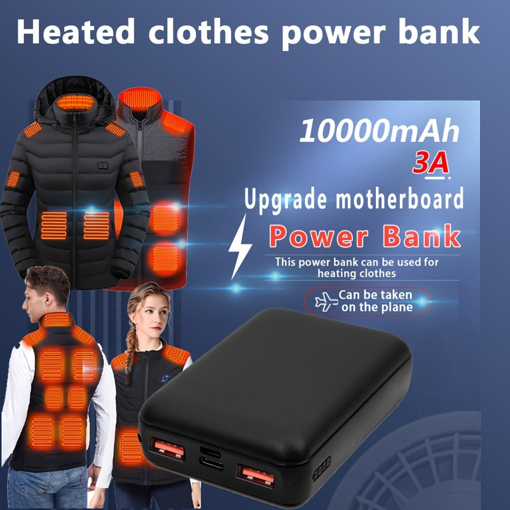 Dual USB Output Power Bank 10000mAh 5V 3A Polymer Lithium Rechargeable Battery Pack for Heated Clothing Heated Jacket Vest Hoodie Pants USB-C Micro Input LED Indicator Compact Portable Charger