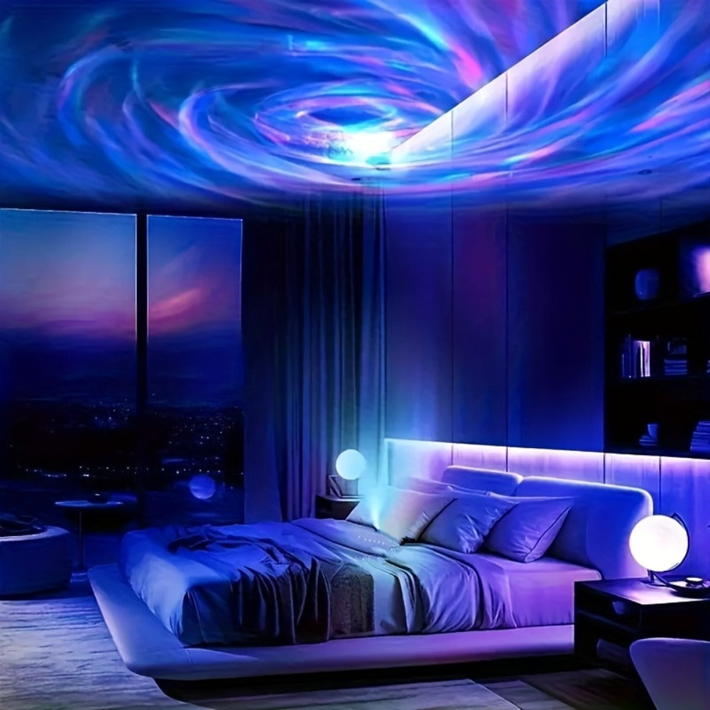 Aurora Borealis Projector Night Light 4-in-1 USB – Star Galaxy Ocean Wave & Spiral Aurora Modes, Bedroom Ceiling Ambient Lamp for Gaming Room, Home Decor & Laptop Compatible