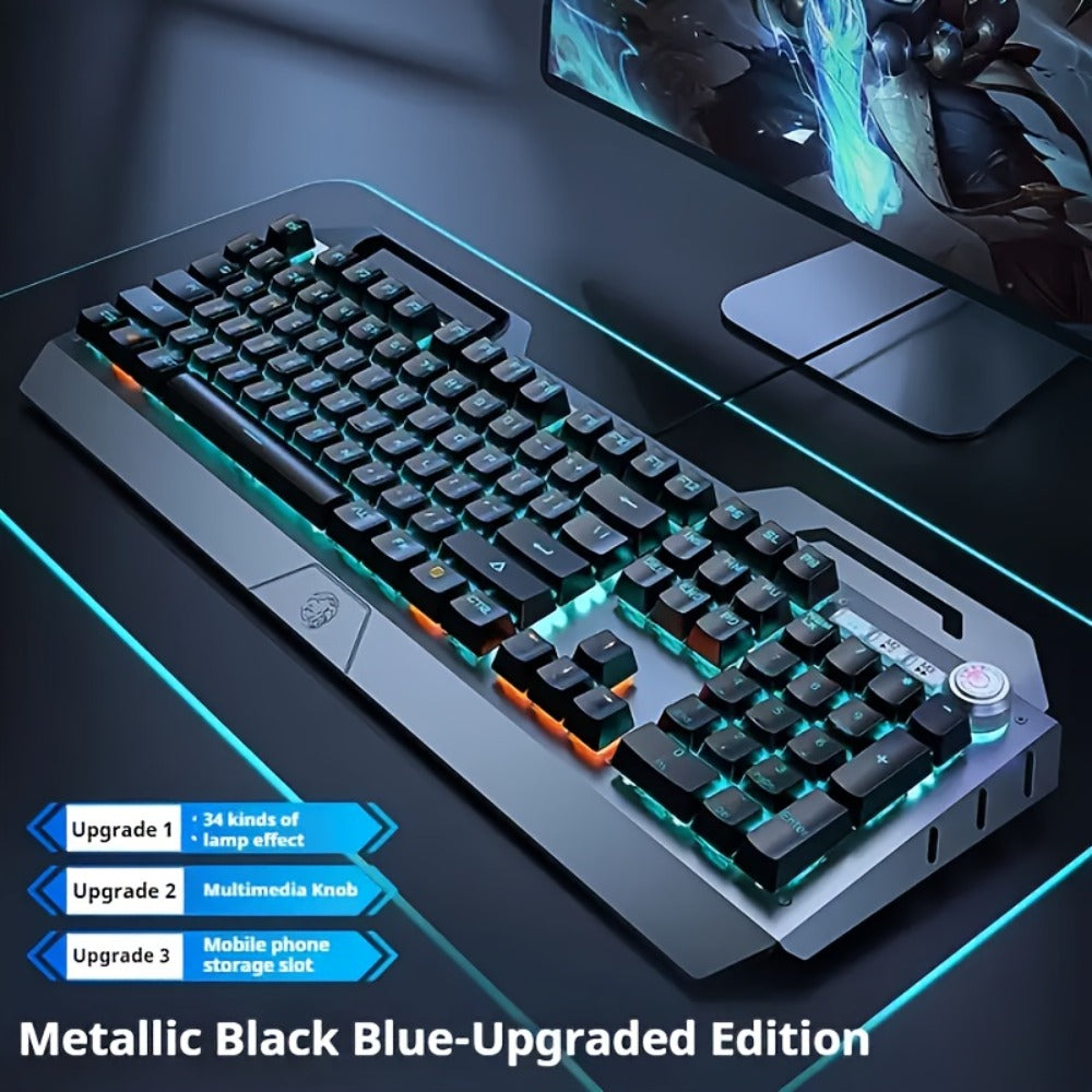 LED Backlit Wired Gaming Keyboard 104 Keys Full Size – Quiet Ergonomic Design, Adjustable Volume Knob, USB Powered, Compatible with Desktop and Laptop Computers, Office and Home Use