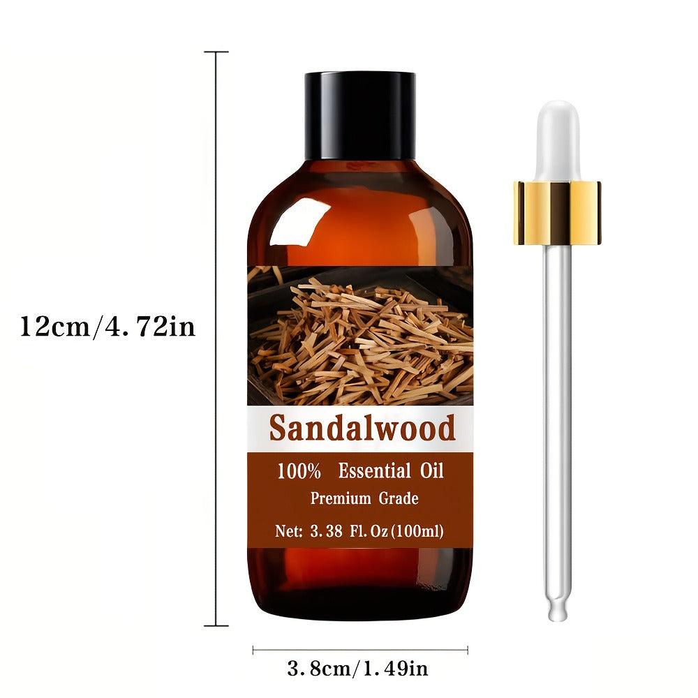 Sandalwood Essential Oil 100% Pure Undiluted 100ml — Warm Woody Grounding Scent for Aromatherapy Diffuser Meditation Yoga Massage Hair Skin Nail Care Relaxation Body Oil Women Men
