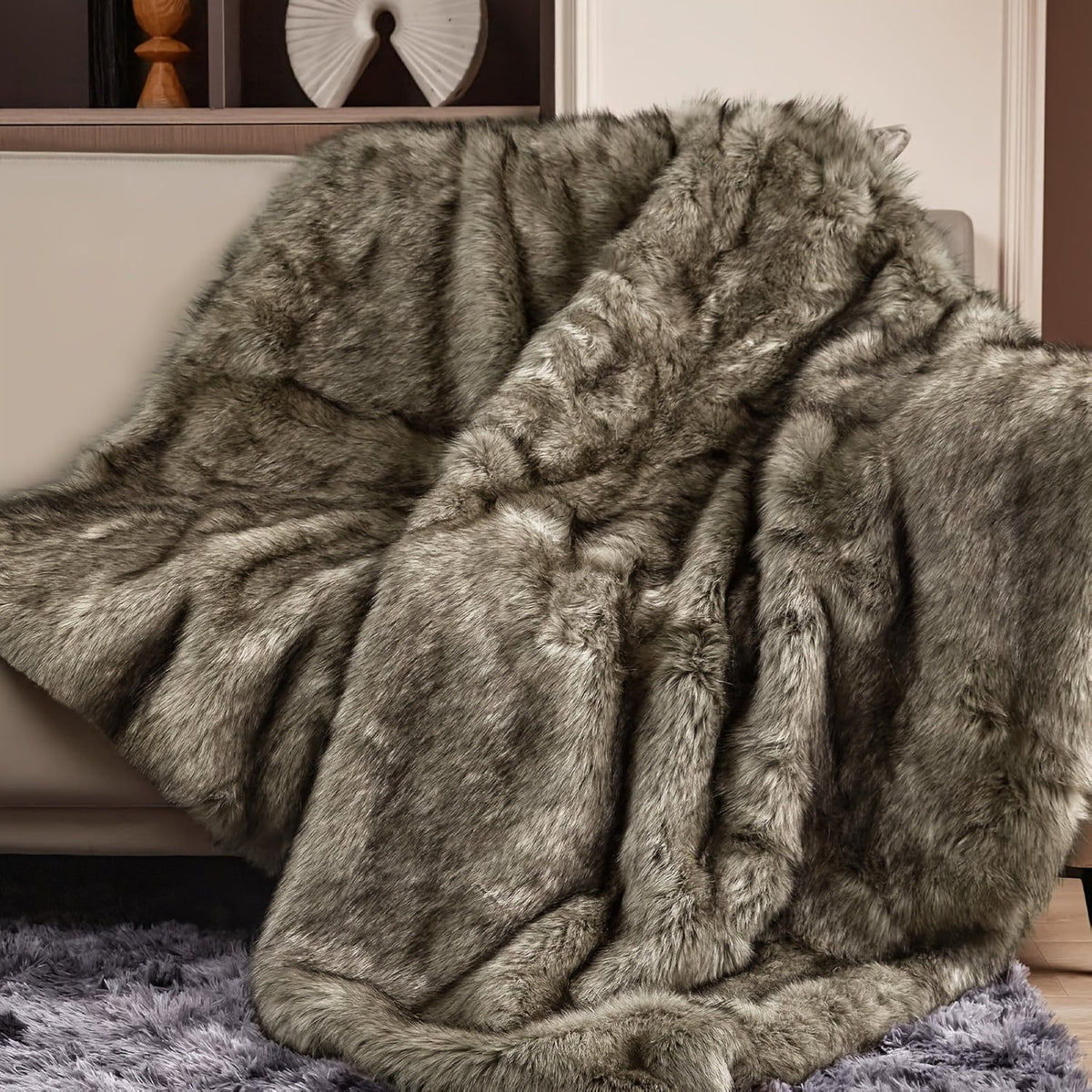 Faux Fur Throw Blanket 1060GSM Luxury - Super Soft Reversible Plush Mink Blanket for Bed Couch Sofa, Oversized Heavy Weight Cozy Blanket, Leopard Animal Print & Solid Colors, Throw & Twin Size